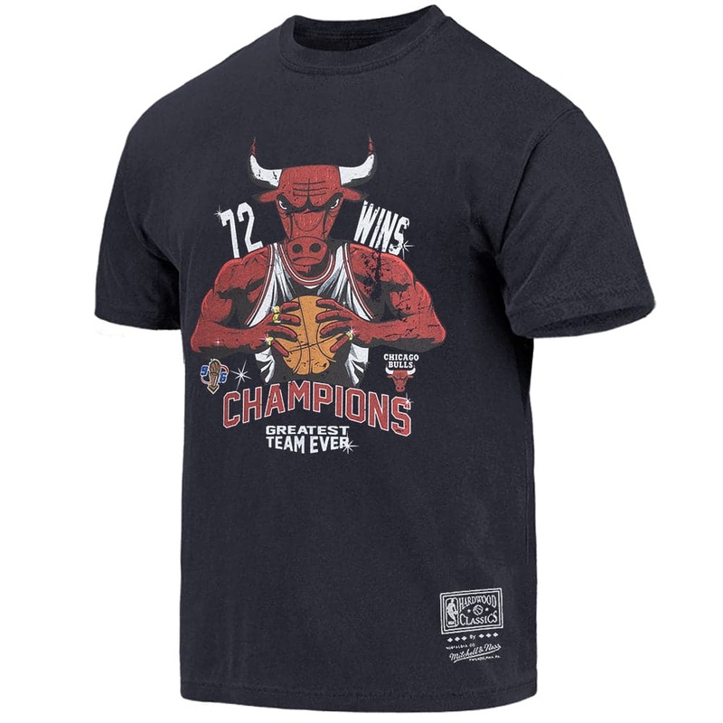 Chicago Bulls Mitchell & Ness NBA 72 Wins Vintage T-Shirt – Faded Black