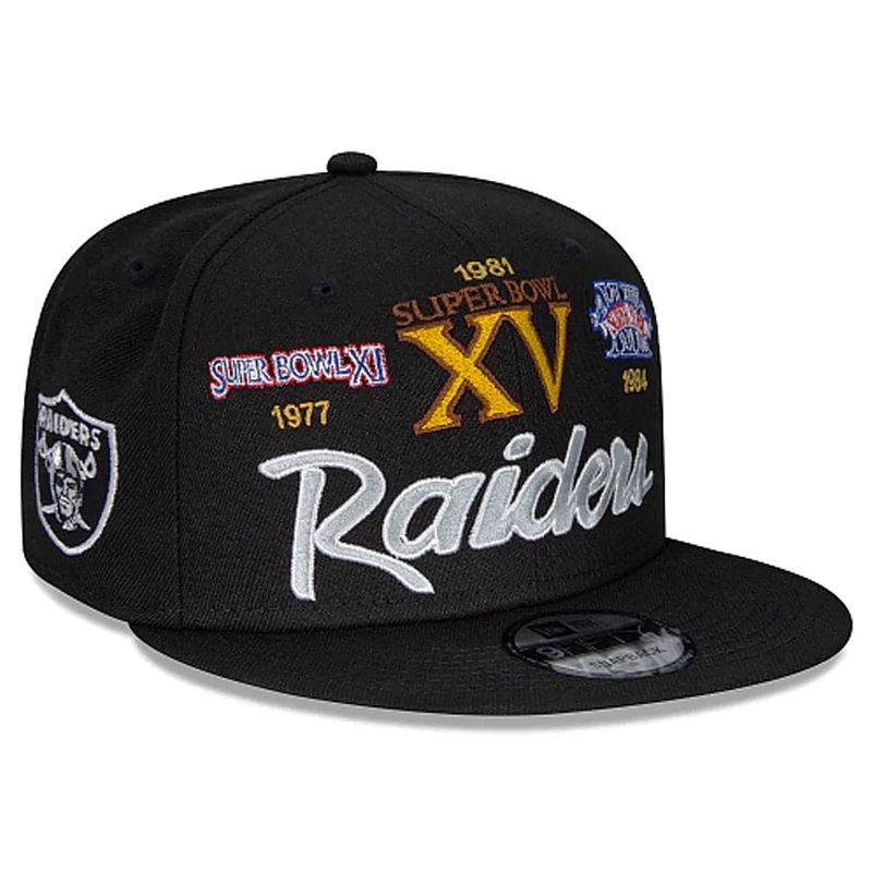 Las Vegas Raiders New Era NFL Champs Script 9FIFTY Snapback Hat – Black