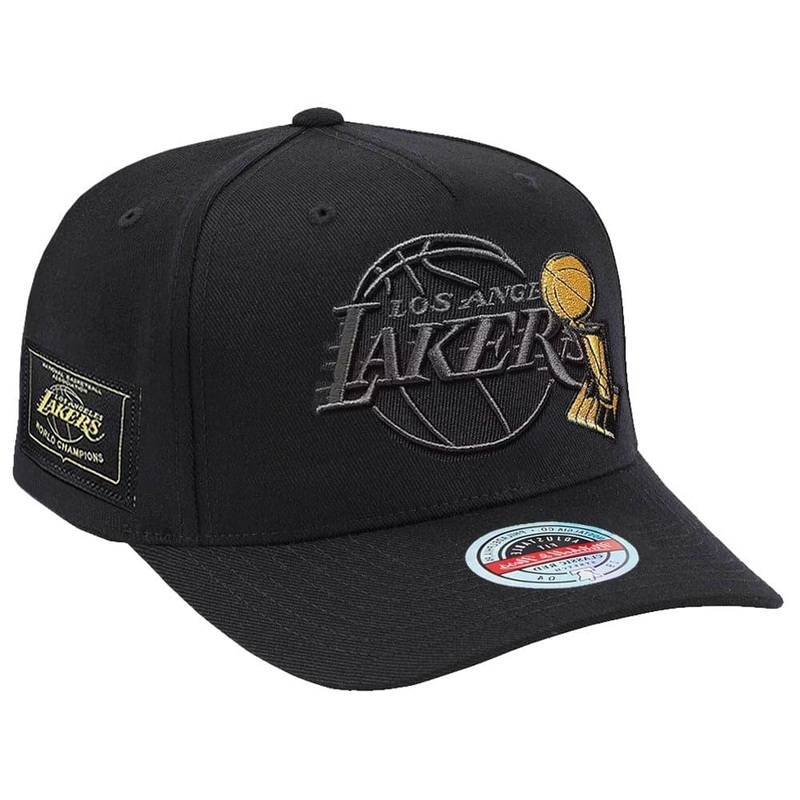 Los Angeles Lakers Mitchell & Ness NBA Champs Patch Classic Red Snapback Hat – Black