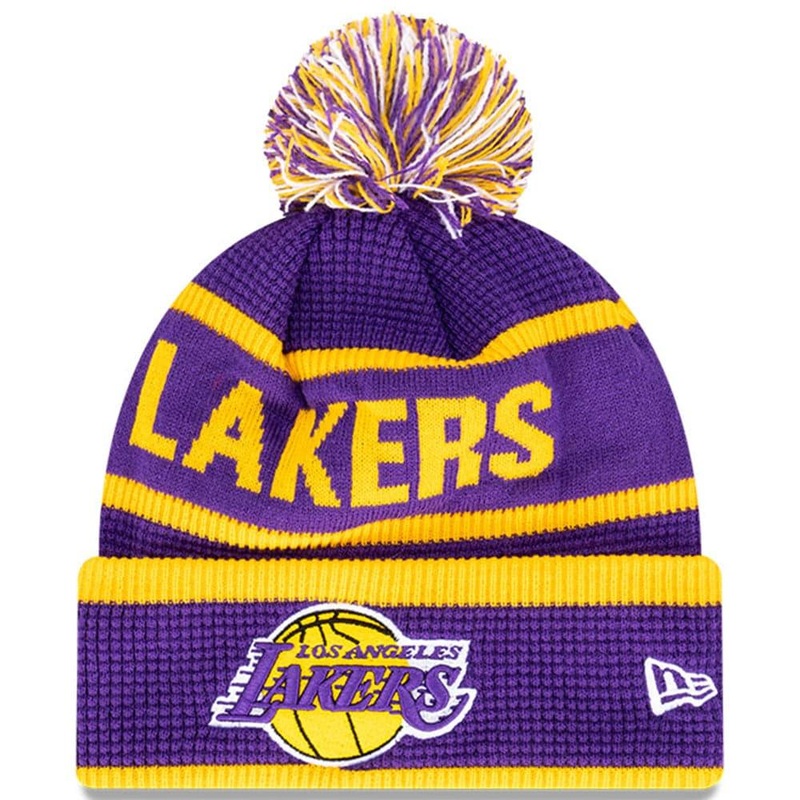 Los Angeles Lakers New Era NBA Wordmark Waffle Knit Beanie – Purple