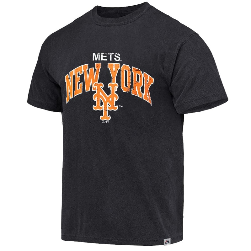 New York Mets Majestic MLB Acid Wash Arch Vintage T-Shirt – Faded Black
