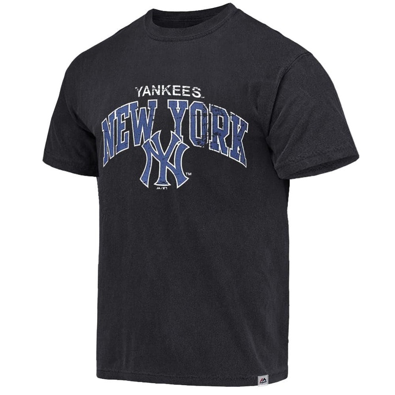 New York Yankees Majestic MLB Acid Wash Arch Vintage T-Shirt – Faded Black