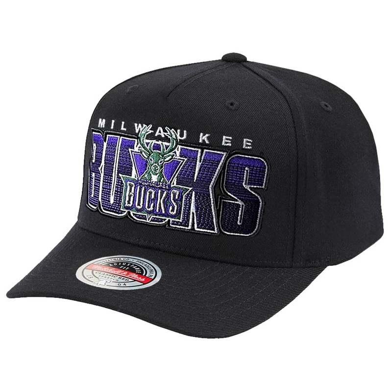 Milwaukee Bucks Mitchell & Ness NBA Linear Classic Red Snapback Hat – Black