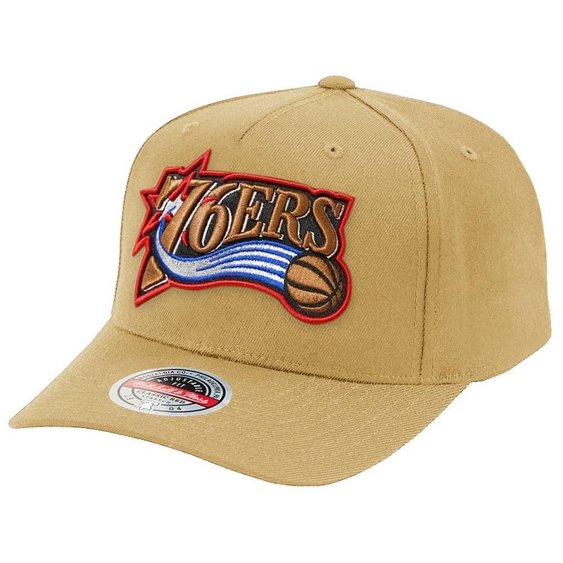 Philadelphia 76ers Mitchell & Ness NBA HWC Classic Red Snapback Hat – Camel