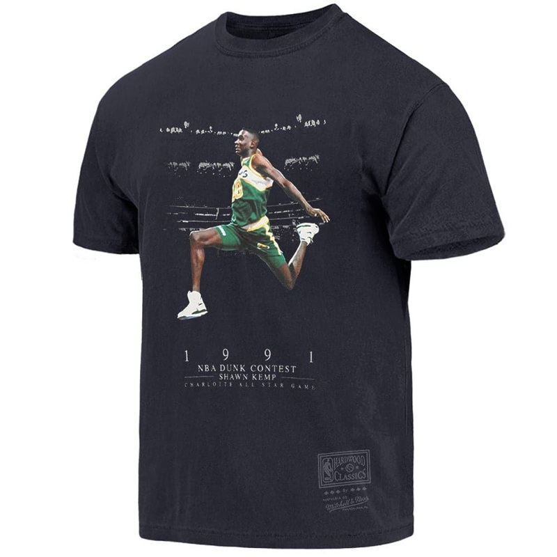 Shawn Kemp Seattle Supersonics Mitchell & Ness NBA Dunk Contest Vintage T-Shirt – Faded Black