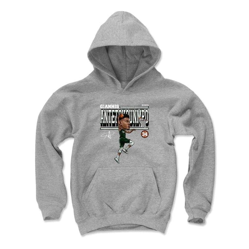 Youths Giannis Antetokounmpo Milwaukee Bucks 500 Level NBA Cartoon Hoodie Jumper – Grey