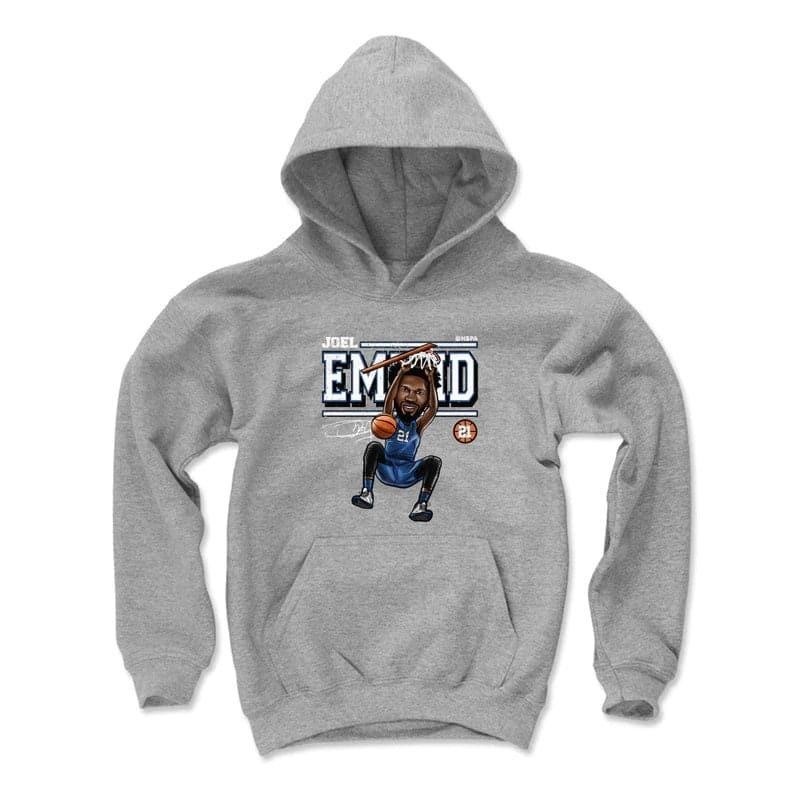 Youths Joel Embiid Philadelphia 76ers 500 Level NBA Cartoon Hoodie Jumper – Grey