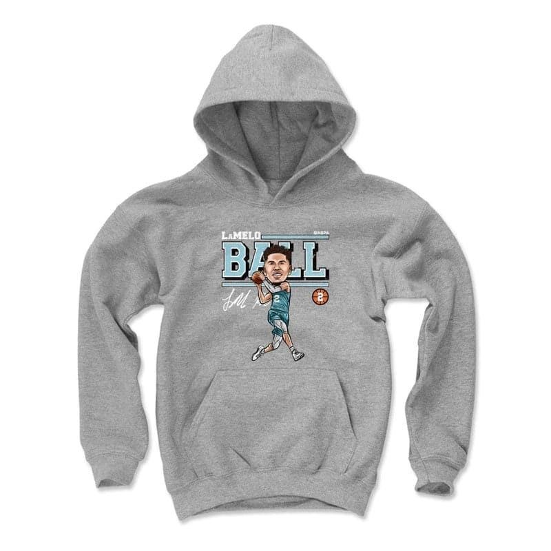 Youths LaMelo Ball Charlotte Hornets 500 Level NBA Cartoon Hoodie Jumper – Grey