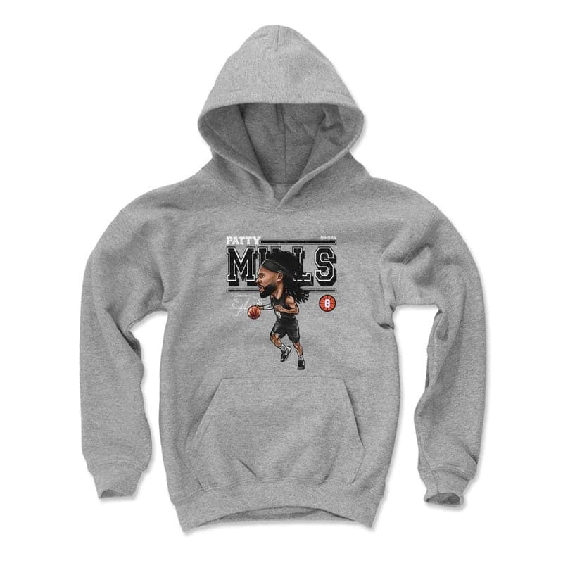 Youths Patty Mills Brooklyn Nets 500 Level NBA Cartoon Hoodie Jumper – Grey