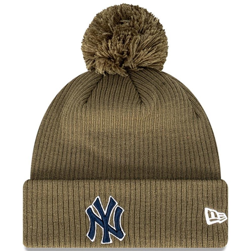New York Yankees New Era MLB Team Pom Knit Beanie – Olive