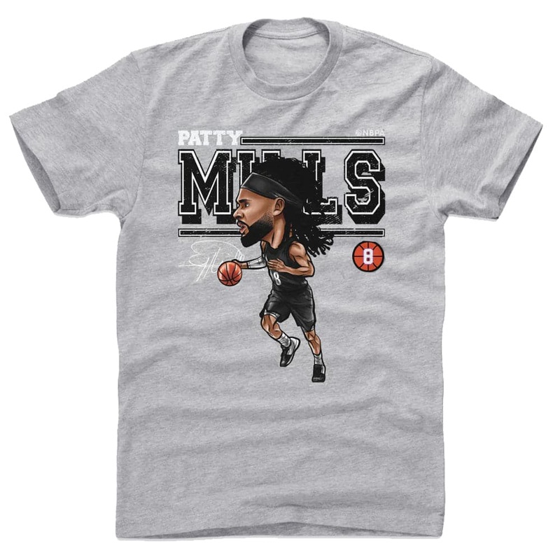 Patty Mills Brooklyn Nets 500 Level NBA Cartoon T-Shirt – Grey