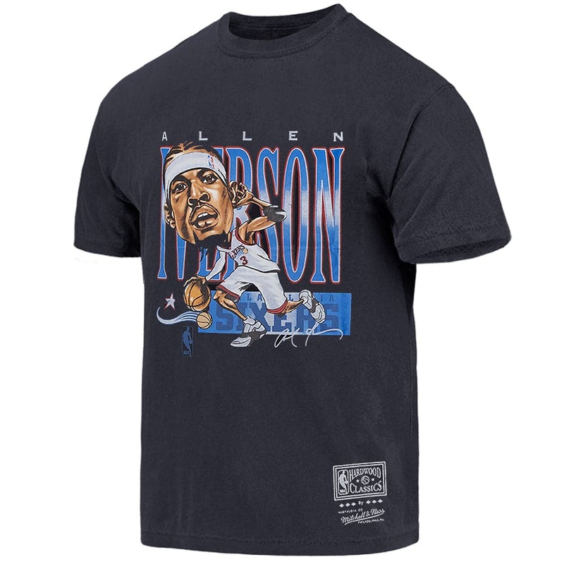Allen Iverson Philadelphia 76ers Mitchell & Ness NBA Caricature Vintage T-Shirt – Faded Black