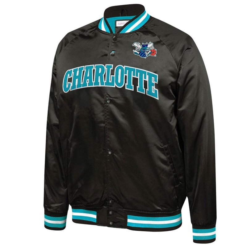 Charlotte Hornets Mitchell & Ness NBA Lightweight HWC Satin Jacket – Black