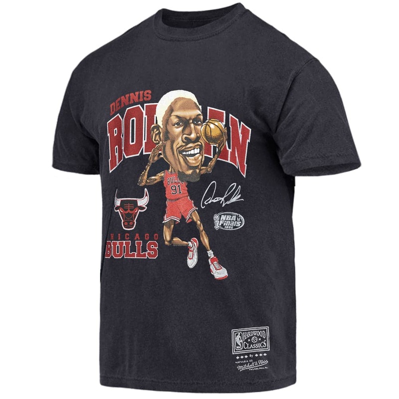 Dennis Rodman Chicago Bulls Mitchell & Ness NBA Caricature Vintage T-Shirt – Faded Black