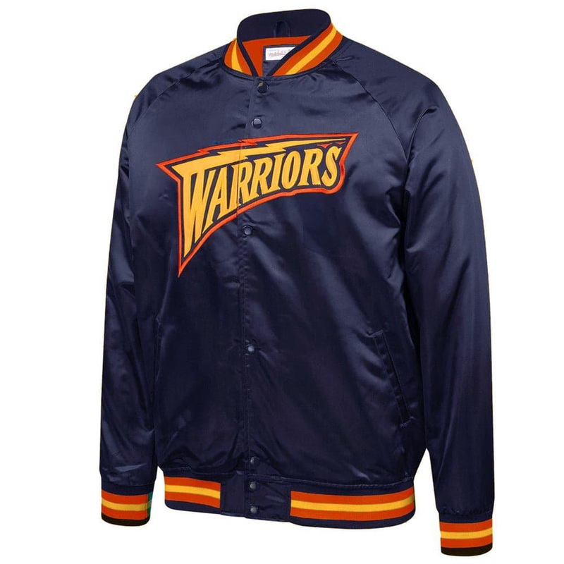 Golden State Warriors Mitchell & Ness NBA Lightweight HWC Satin Jacket – Navy