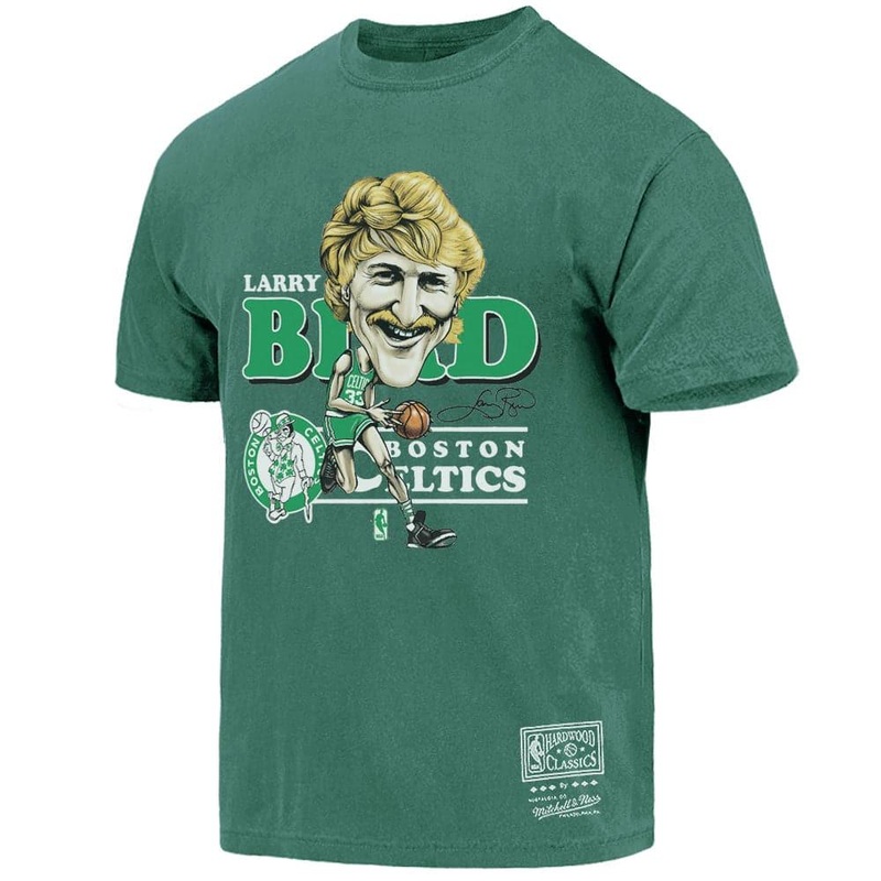 Larry BIrd Boston Celtics Mitchell & Ness NBA Caricature Vintage T-Shirt – Faded Green