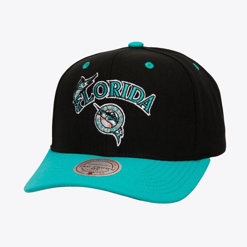 MLB Miami MarlIn 2.0s Mitchell & Ness Cooperstown All In 2.0 Pro Snapback Hat – Black