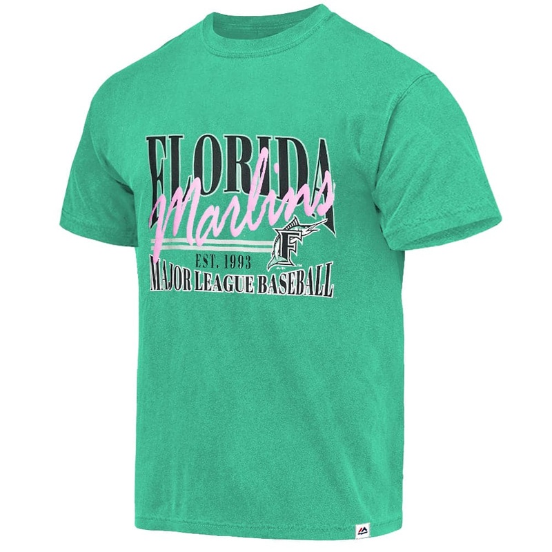 Miami Marlins Majestic MLB Script Vintage T-Shirt – Fade Teal