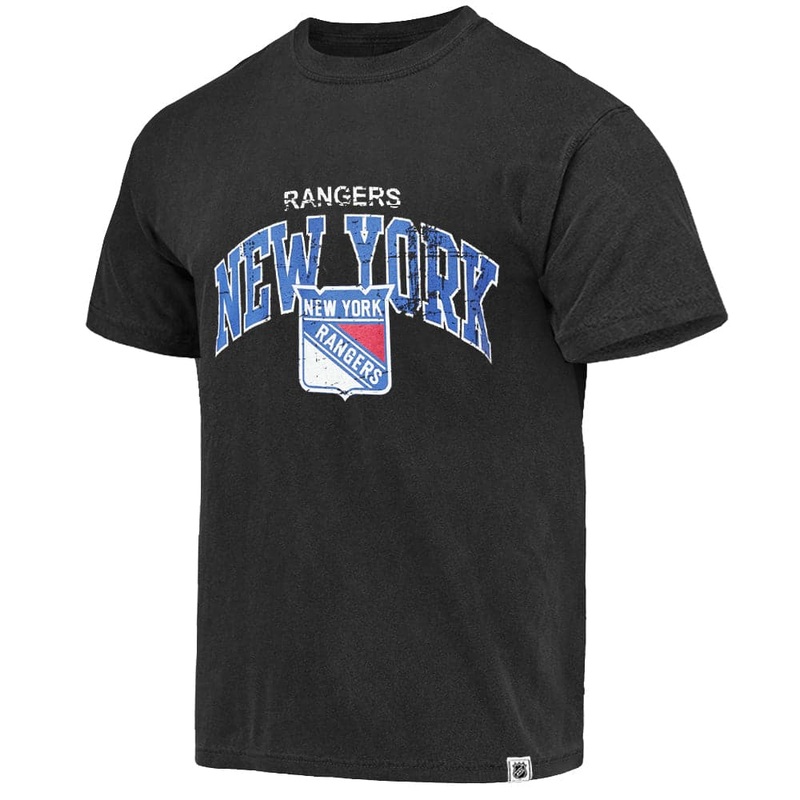 New York Rangers Majestic NHL Acid Wash Arch Vintage T-Shirt – Faded Black