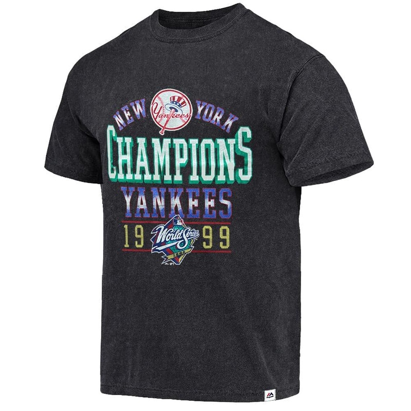 New York Yankees Majestic MLB 1999 World Champs Vintage T-Shirt – Washed Black