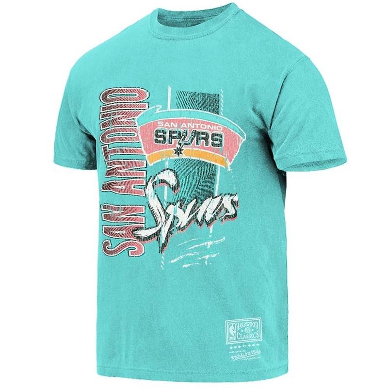 San Antonio Spurs Mitchell & Ness NBA Throwback Graphic Vintage T-Shirt – Faded Teal