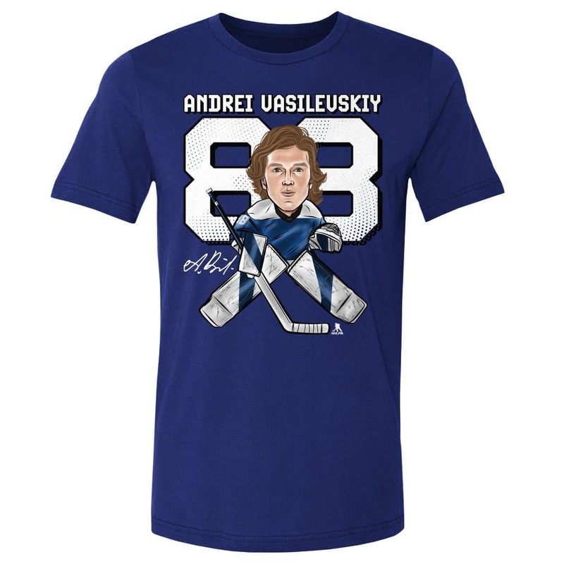 Andrei Vasilevskiy Tampa Bay Lightning 500 Level NHL Cartoon T-Shirt – Blue
