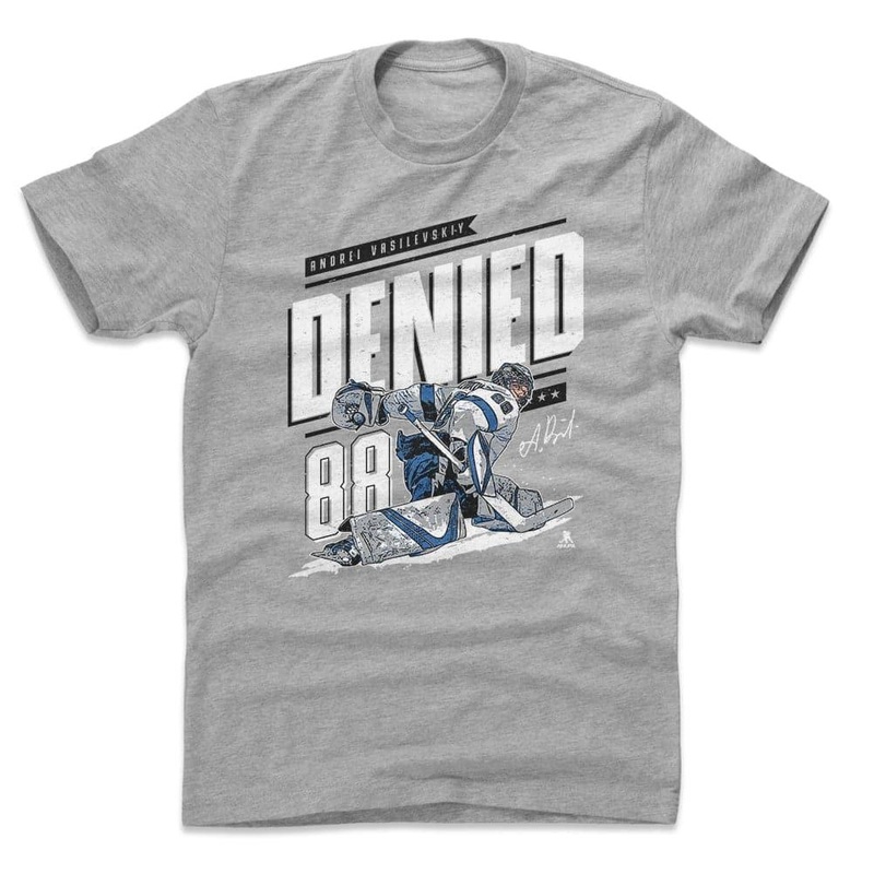 Andrei Vasilevskiy Tampa Bay Lightning 500 Level NHL Save T-Shirt – Heather Grey