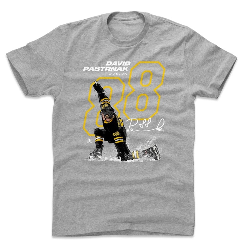 David Pastrnak Boston Bruins 500 Level NHL Outline T-Shirt – Heather Grey