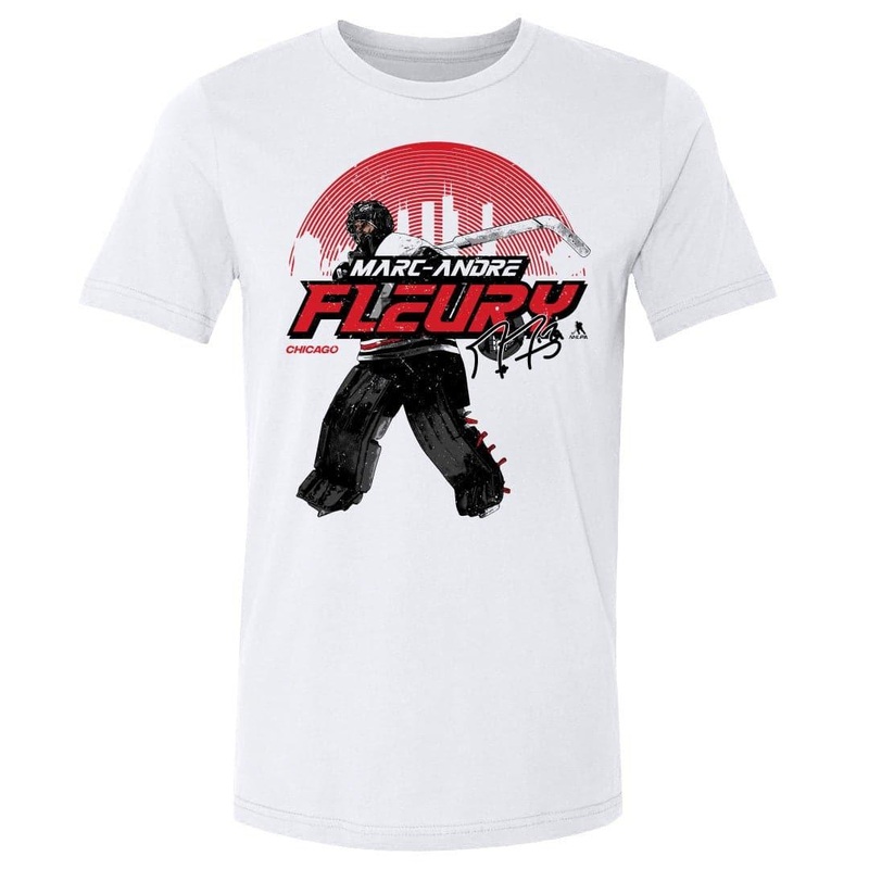 Marc-Andre Fleury Chicago Blackhawks 500 Level NHL Skyline T-Shirt – White