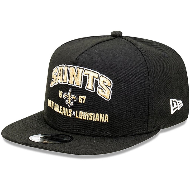 New Orleans Saints New Era NFL Arch Script 9FIFTY OF A-Frame Snapback Hat – Black