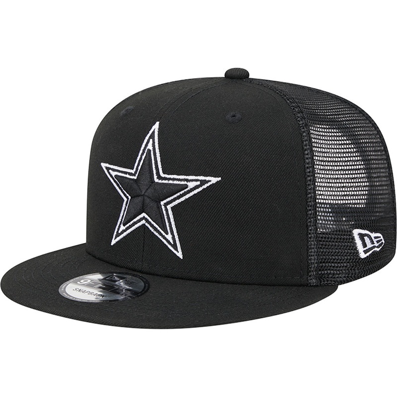 NFL Dallas Cowboys New Era Black & White Trucker 9FIFTY Snapback Hat – Black