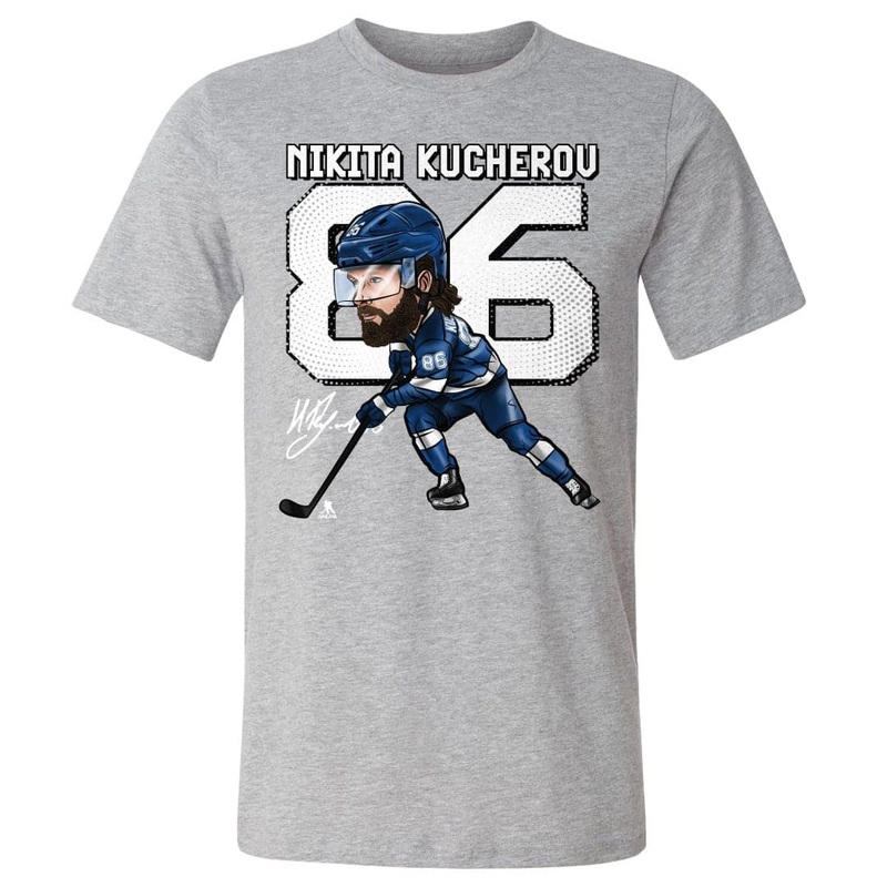 Nikita Kucherov Tampa Bay Lightning 500 Level NHL Cartoon T-Shirt – Heather Grey