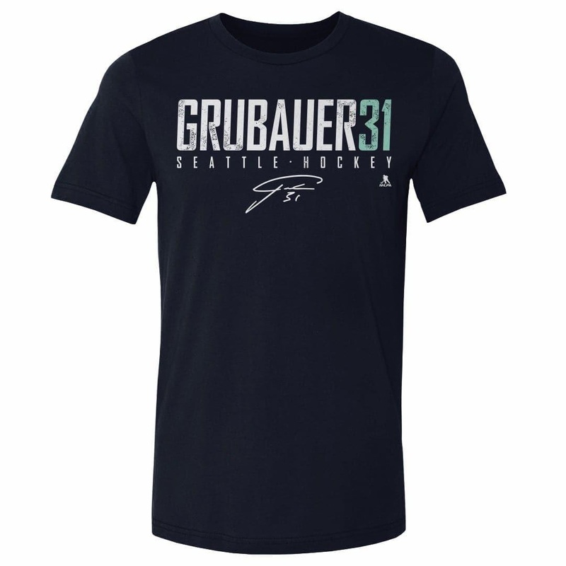 Philipp Grubauer Seattle Kraken 500 Level NHL Elite T-Shirt – Navy