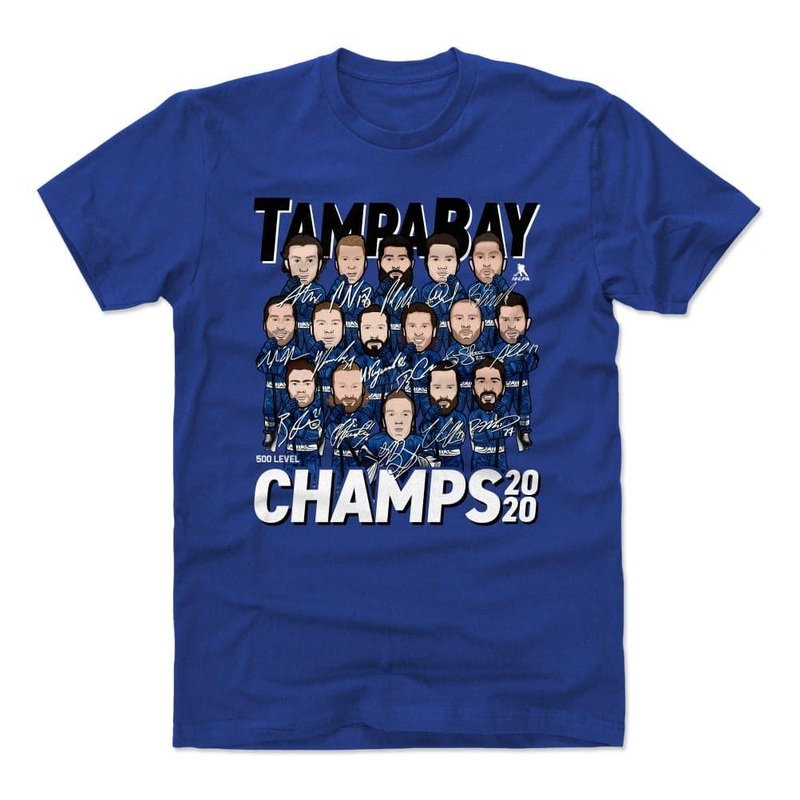 Tampa Bay Lightning 500 Level NHL 2020 Champs Faces T-Shirt – Blue