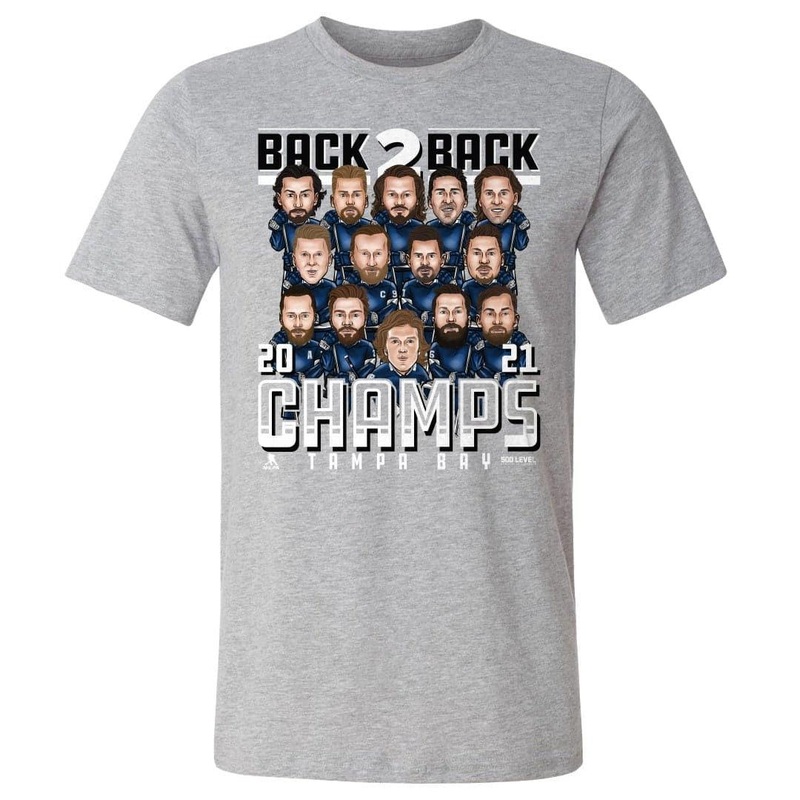 Tampa Bay Lightning 500 Level NHL 2021 Champs Faces T-Shirt – Heather Grey