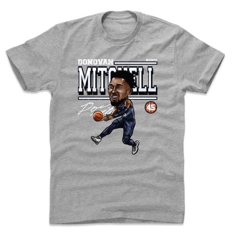 Donovan Mitchell Utah Jazz 500 Level NBA Cartoon T-Shirt – Grey Marle