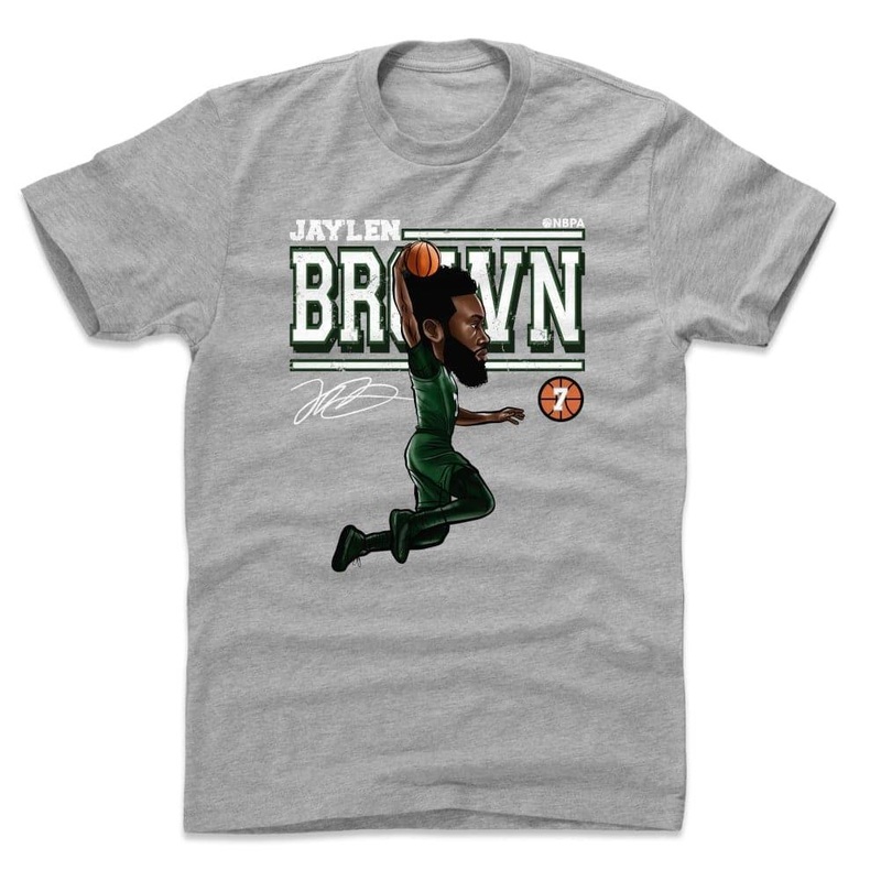 Jaylen Brown Boston Celtics 500 Level NBA Cartoon T-Shirt – Grey Marle