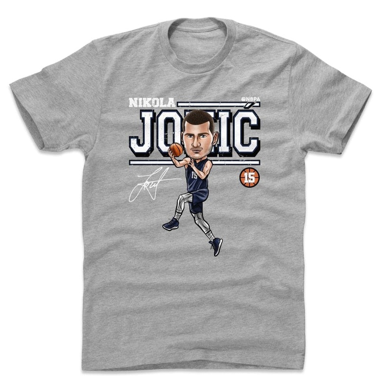 Nikola Jokic Denver Nuggets 500 Level NBA Cartoon T-Shirt – Grey Marle
