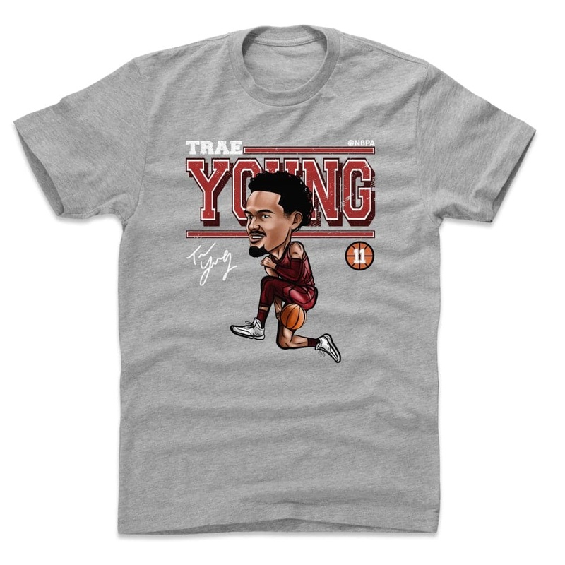 Trae Young Atlanta Hawks 500 Level NBA Cartoon T-Shirt – Grey Marle