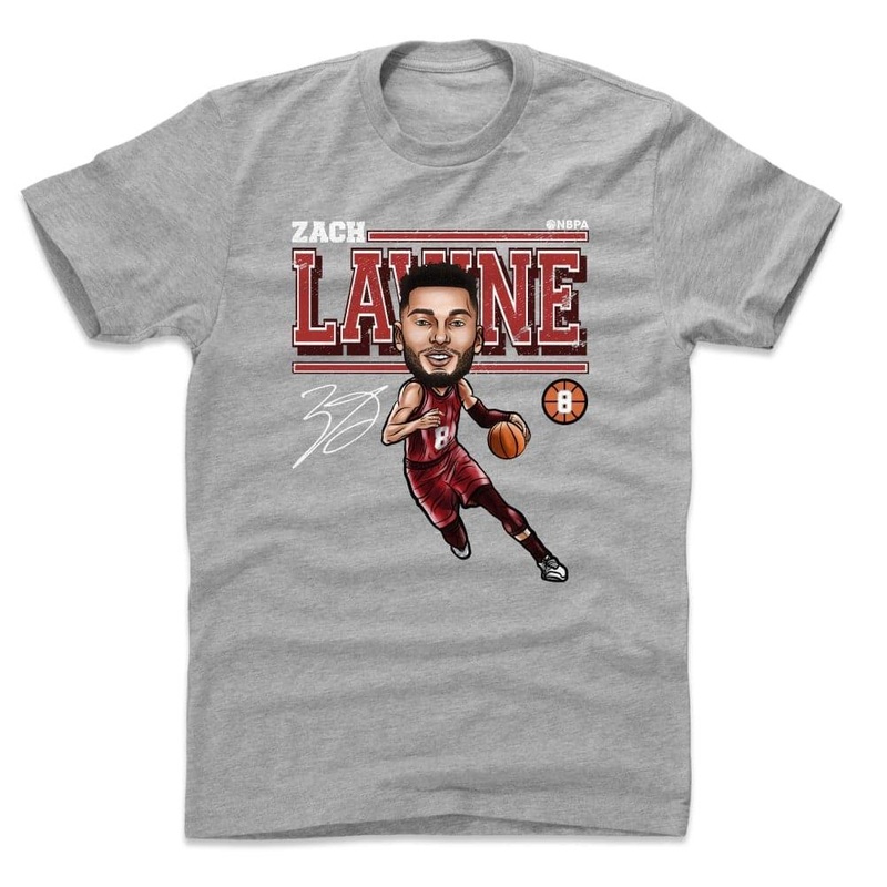 Zach LaVine Chicago Bulls 500 Level NBA Cartoon T-Shirt – Grey Marle