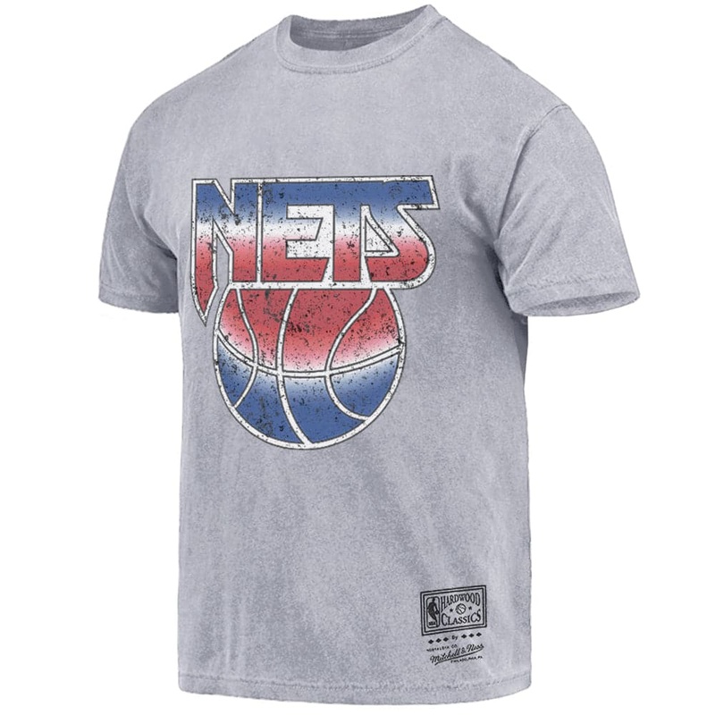 Brooklyn Nets Mitchell & Ness NBA HWC Big Logo Vintage T-Shirt – Faded Blue Grey