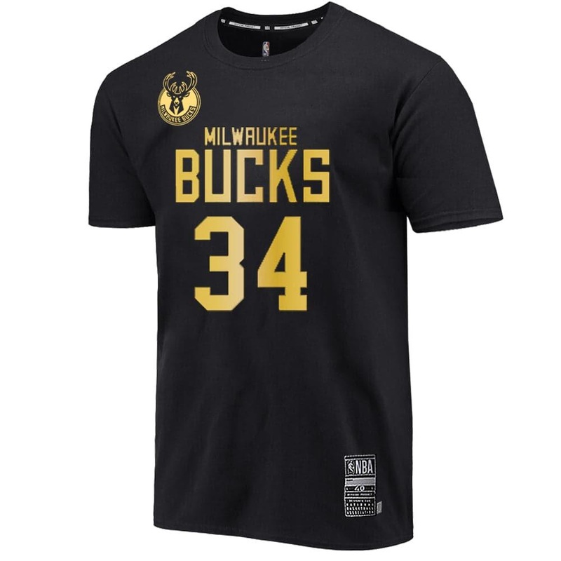 Giannis Antetokounmpo Milwaukee Bucks NBA Essentials Gold Player T-Shirt – Black