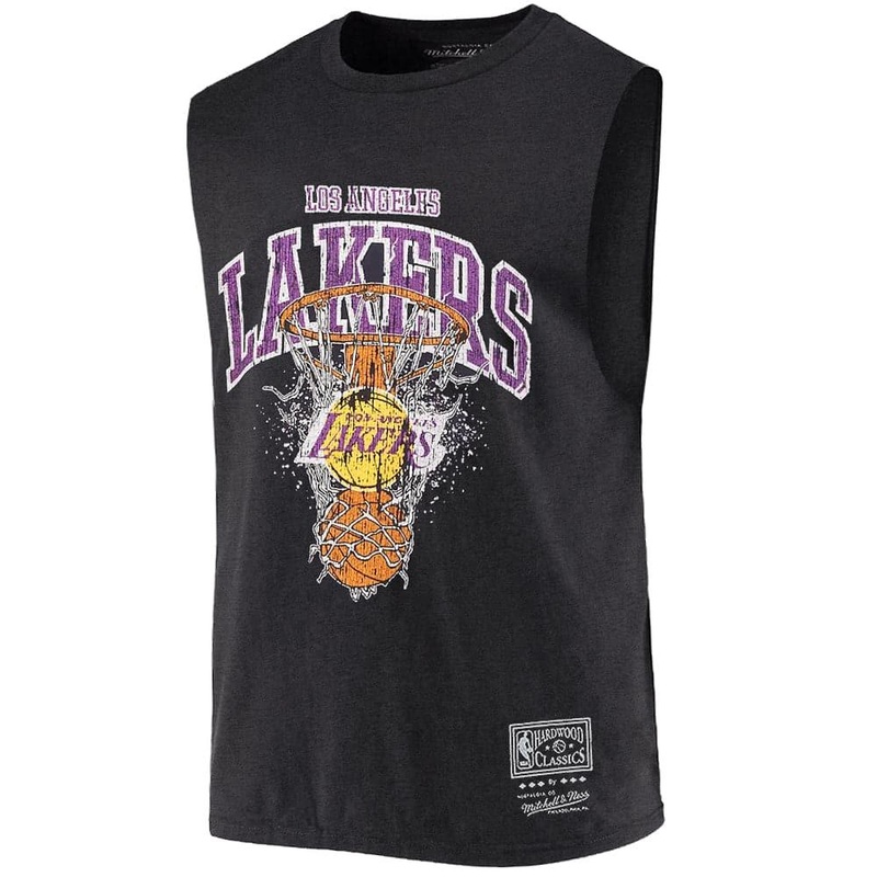 Los Angeles Lakers Mitchell & Ness NBA Arch Shatter Muscle Vintage T-Shirt – Faded Black