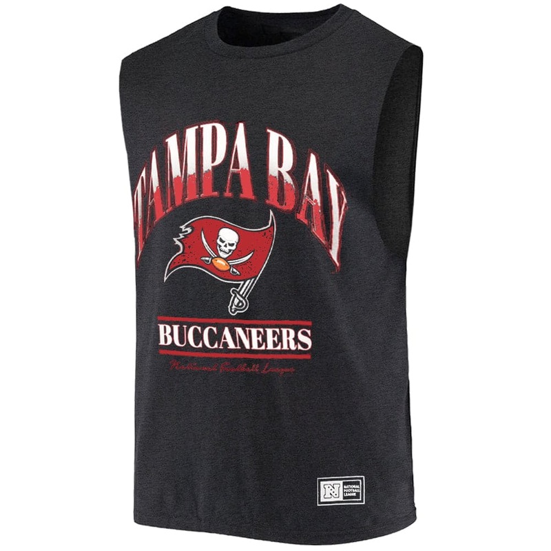 Tampa Bay Buccaneers Majestic NFL Gradient Arch Vintage Muscle T-Shirt – Faded Black