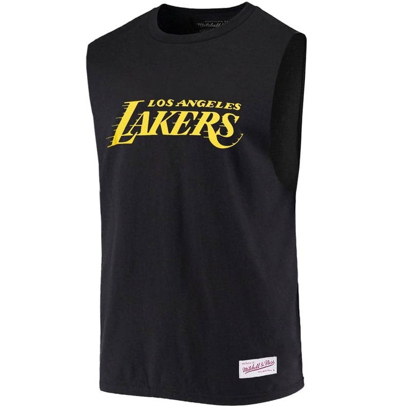 Los Angeles Lakers Mitchell & Ness NBA Wordmark Script Sleeveless Muscle T-Shirt – Black