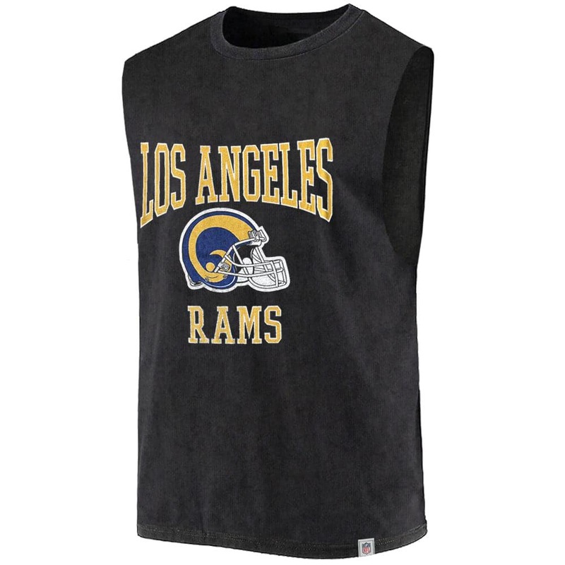Los Angeles Rams Majestic NFL Helmet Arch Snow Wash Vintage Muscle T-Shirt – Faded Black