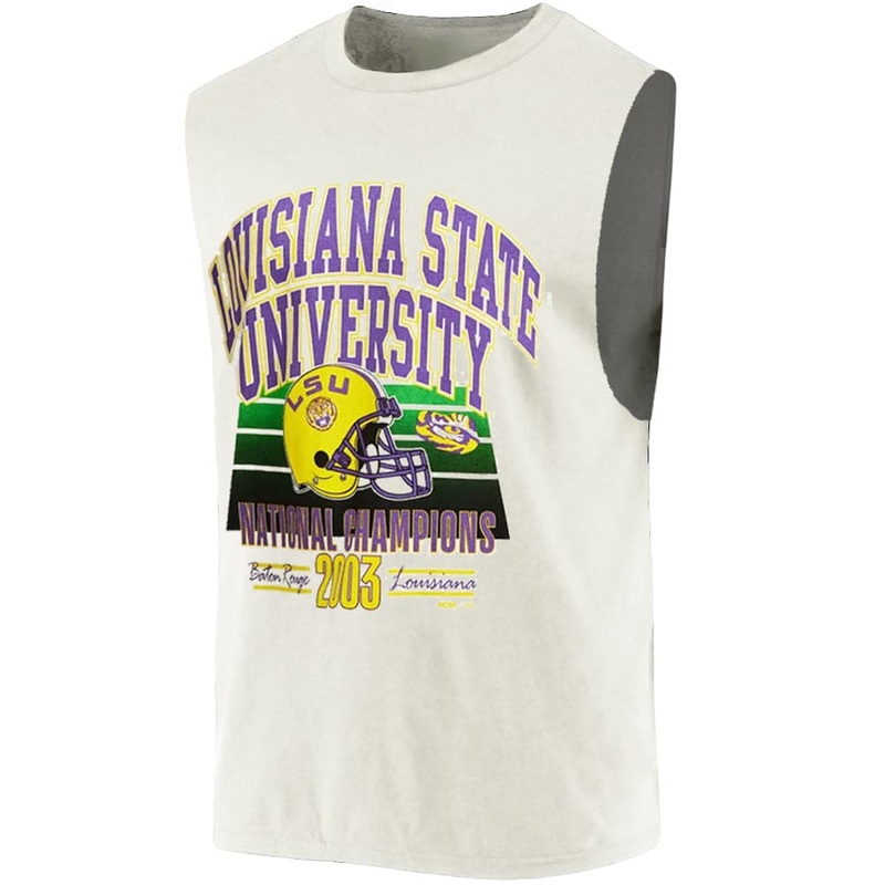 LSU Tigers USL NCAA 03 National Champs Vintage Muscle T-Shirt – White Sand