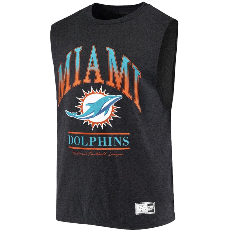 Miami Dolphins Majestic NFL Gradient Arch Vintage Muscle T-Shirt – Faded Black