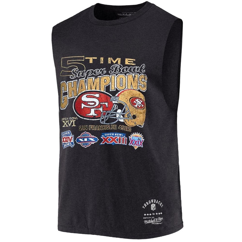 San Francisco 49ers Mitchell & Ness NFL 5 x Champs Vintage Muscle T-Shirt – Faded Black