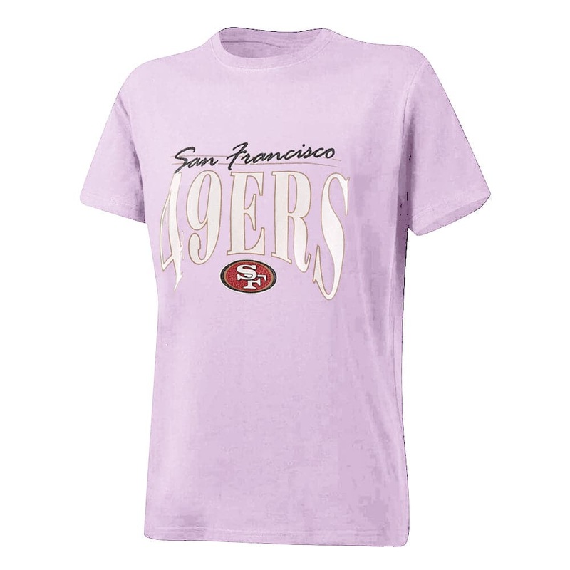 Womens San Francisco 49ers Majestic NFL Arch Boxy T-Shirt – Orchid